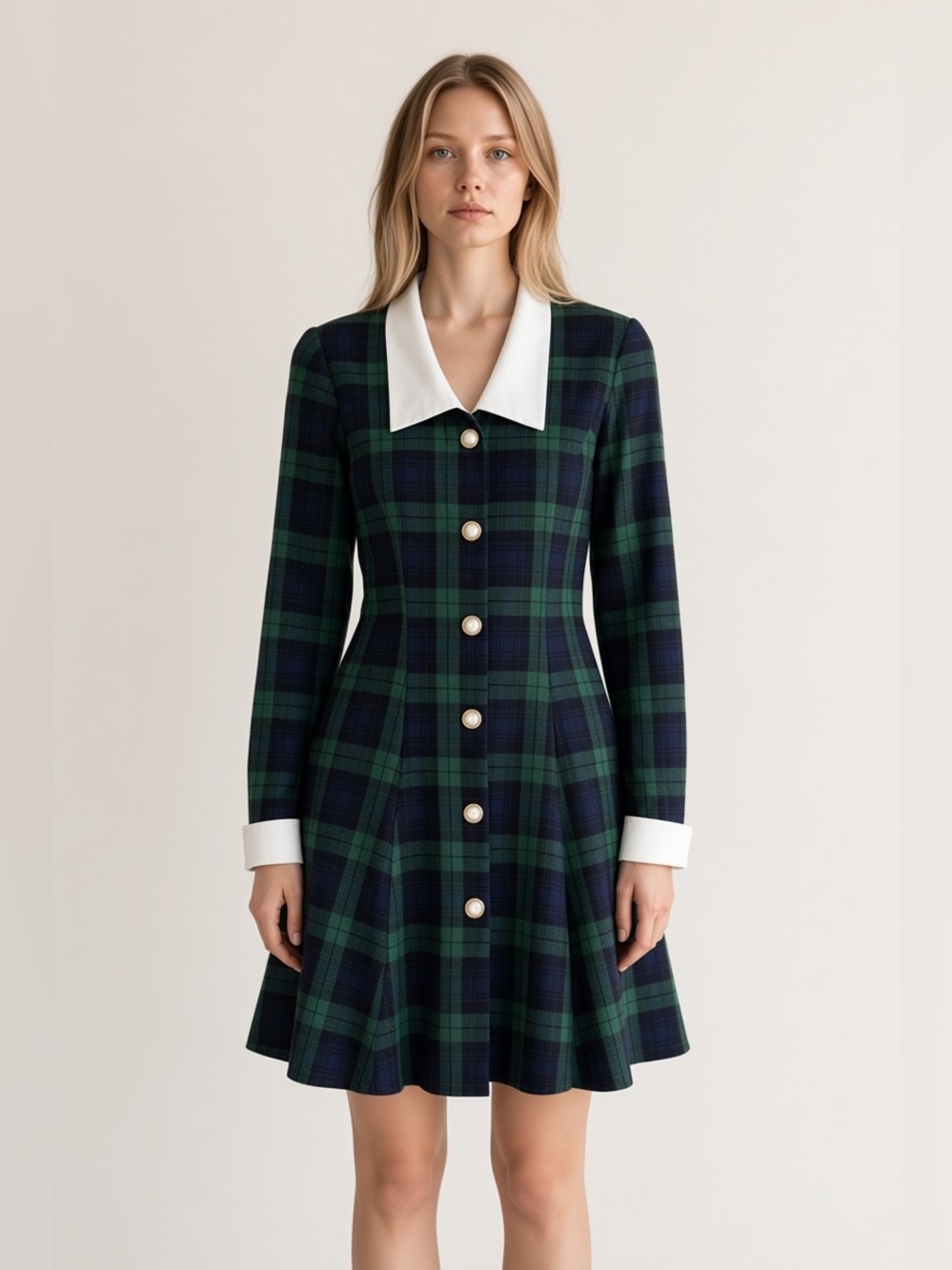 Vintage Maggie West Navy Green Plaid Tartan Dress Size 10 | 90s Preppy Academia